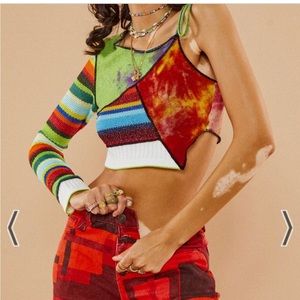 Jaded London One Sleeve Cut and Sew Knit Top with Exposed Seams